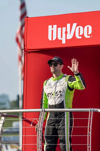 stock image JACK HARVEY (18) of Bassingham, England is introduced to the fans before the Hy-Vee Homefront 250 at the Iowa Speedway in Newton, IA.