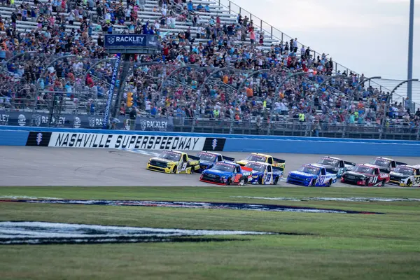 Stock image NASCAR Craftsman Truck Series driver, Grant Enfinger races for position for the Rackley Roofing 200 in Lebanon, TN, USA