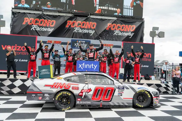 stock image Cole Custer celebrates his win for the Explore The Pocono Mountains 225 in Long Pond, PA, USA