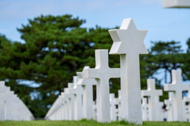 Standing among the endless rows of white crosses at the Normandy American Cemetery, the weight of history is palpable. The somber silence is broken only by the breeze, a poignant reminder of the sacrifices made. clipart