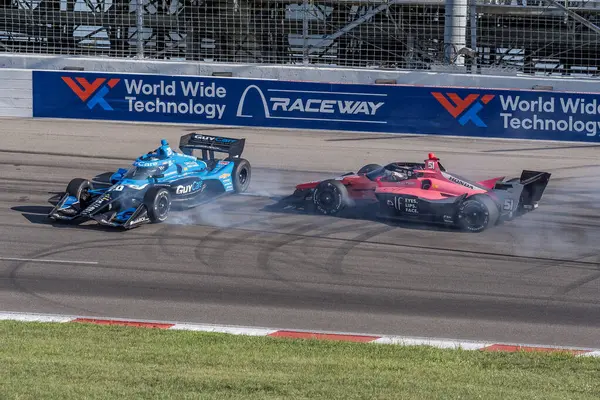 stock image KATHERINE LEGGE (51) (ENG) of Guildford, England brings out the caution as she wrecks during the Bommarito Automotive Group 500 at World Wide Technology Raceway in Madison, IL.