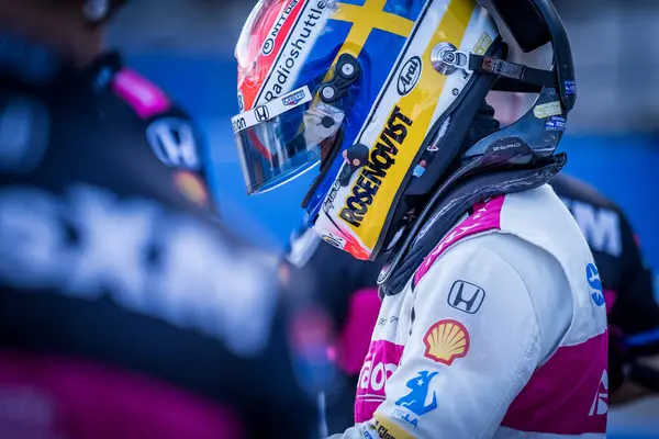 stock image FELIX ROSENQVIST (60) (SWE) of Varnamo, Sweden prepares to qualify for the Hy-Vee Milwaukee Mile 250's at the The Milwaukee Mile in West Allis, WI.