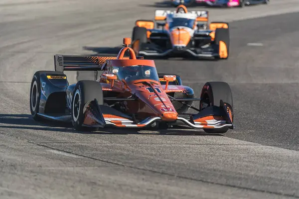 stock image NTT INDYCAR SERIES driver, MARCUS ARMSTRONG (11) (NZL) of Christchurch, New Zealand races through the turns during the Hy-Vee Milwaukee Mile 250's at The Milwaukee Mile in West Allis, WI.