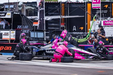 Sep 01, 2024-West Allis, WI;  KYLE KIRKWOOD (27) (USA) of Jupiter, Florida comes down pit road for service during the Hy-Vee Milwaukee Mile 250's at The Milwaukee Mile in West Allis, WI. clipart