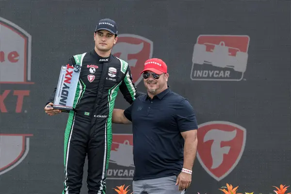 stock image INDY NXT by Firestone Series driver, CAIO COLLET (18) (R), comes in third place for the Big Machine Music City Grand Prix Presented by Gainbridge at Nashville Superspeedway in Lebanon, TN.