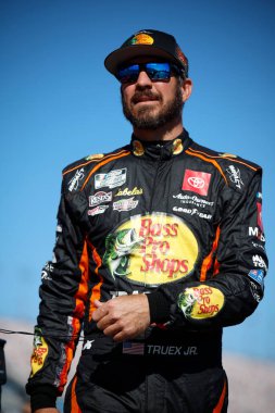 Oct 19, 2024-Las Vegas, NV;  NASCAR Cup Series driver, MARTIN TRUEX JR (19) gets ready to qualify for the South Point 400 at Las Vegas Motor Speedway in Las Vegas, NV. clipart