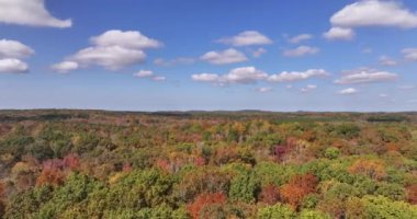 Bir hava manzarası Kuzey Carolina 'nın canlı sonbahar renklerini ortaya koymaktadır: kırmızı, turuncu ve sarı yapraklı yuvarlanan dağları örten bir duvar halısı. Manzara bereketli ormanlar ve manzaralı kırsal bölgelerle dolu..