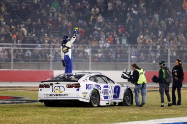 CHASE ELLIOTT (9) of Dawsonville, GA wins the The Cookout Clash at the Bowman Gray Stadium in Winston-Salem, NC, USA. clipart