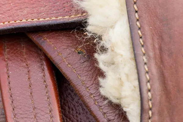 Bir binicinin üzengisinin yakın çekimi ve bir İngiliz eyeri çitin üzerinde dinleniyor, derse hazır. Deri parıldıyor ışıkta, dizginler düzgünce sarmalanmış, beklenti sessiz ahır havasında asılı..