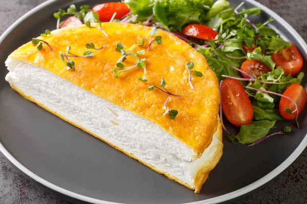 Healthy Diet Omelet Poulard Omelette Closeup Plate Dark Background Horizonta — Stock Photo, Image