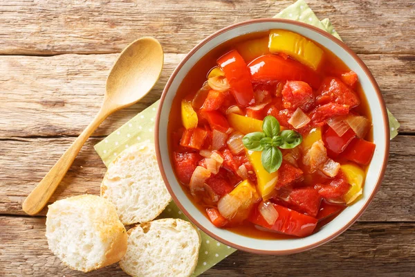 Mediterranean Vegetable Bell Pepper Stew Onions Garlic Tomatoes Close Bowl — Stock Photo, Image