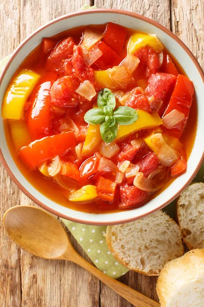 Sataras Enkel Balkan Grönsaksgryta Gjord Med Paprika Tomater Och Lök — Stockfoto
