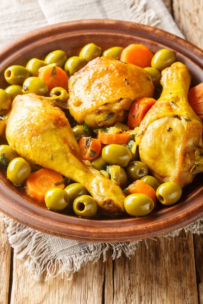 Traditional Algerian Meal Tajine Zitoune Chicken Carrots Green Olives Close Royalty Free Stock Images