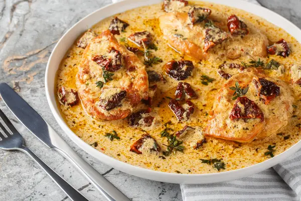 Marry Chicken Sun Dried Tomatoes Cheese Herbs Aromatic Creamy Sauce Royalty Free Stock Images