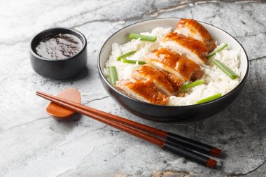 Ev yapımı soya soslu tavuk, lezzetli bir lezzet ve pirinç ile servis edilen ipeksi yumuşak et ve masaya yakın sosla servis edilir. Yatay