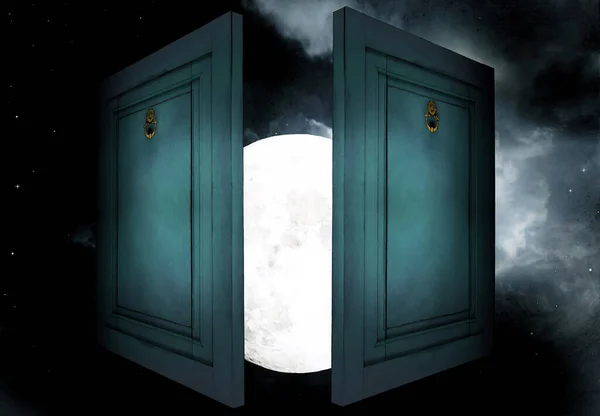 Ілюстрація Відкритих Дверей Повного Місяця — стокове фото