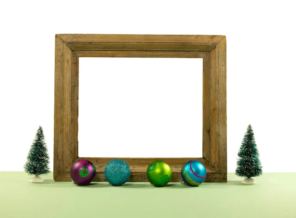 Decorazione Moderna Dell Albero Natale Con Cornice Vuota Pronta Testo — Foto Stock