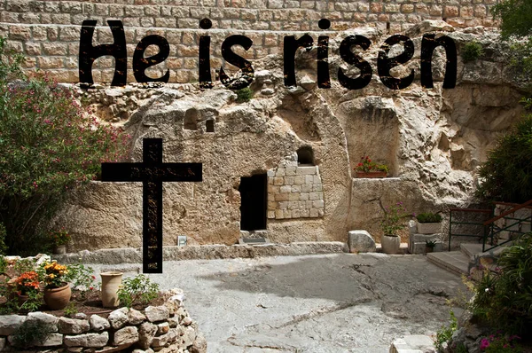 place of the resurrection of Jesus Christ in Jerusalem Israel for eater with the text he is risen