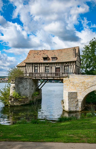 Oud Vakwerk Watermolen Huis Brug Seine River Vernon Normandy Frankrijk — Stockfoto