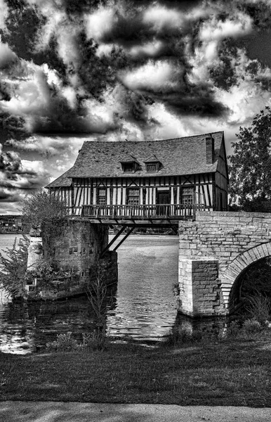Antigua Casa Molino Agua Madera Puente Del Río Sena Vernon — Foto de Stock