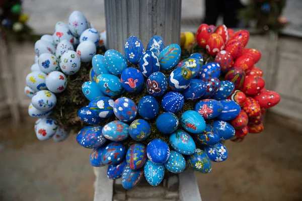 Velikonoční Dekorace Barevných Vajec Ulici Německé Vesnice Berching — Stock fotografie