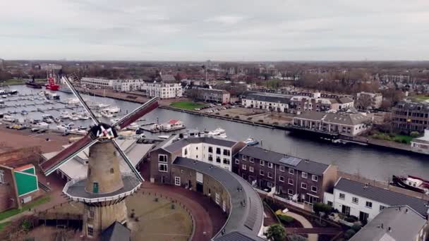 Drone Aérien Images Moulin Vent Goede Cerceau Dans Village Holland — Video