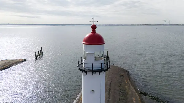 Hellevoetsluisin Deki Deniz Feneri Insansız Hava Aracı Görüntüsüyle Hollanda Yapıldı — Stok fotoğraf