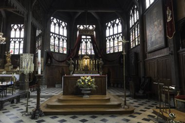 Honfleur 'daki Saint-Catherines Kilisesi Normandiya, Fransa' daki Cote Fleurie 'de.