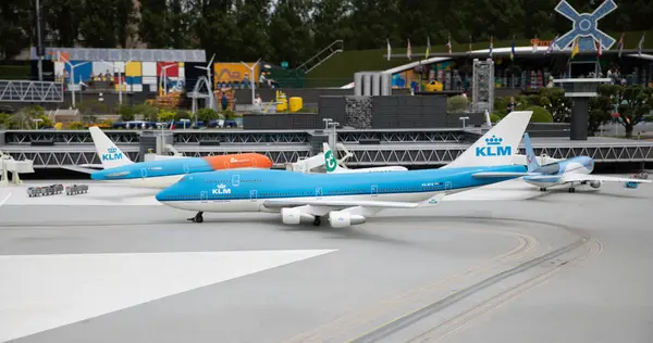 stock image den haque,holland,9-07-2024:,the replicas of famous dutch airport with airplanes from klm and korean air as a tourist attraction in Madurodam park