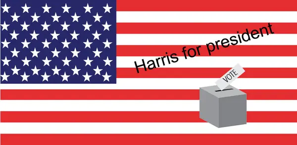 stock image vote for harris american elections with the american flaf and voting box