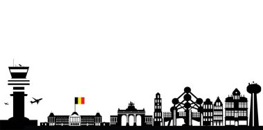 illustration of the skyline brussel with atomium and the airport with the flag clipart