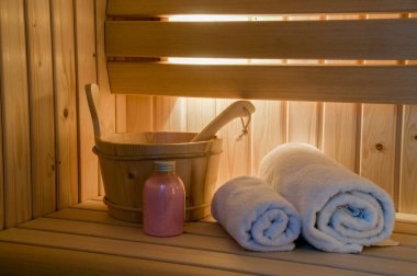 Sauna iç ışık ve havlu ve bodur