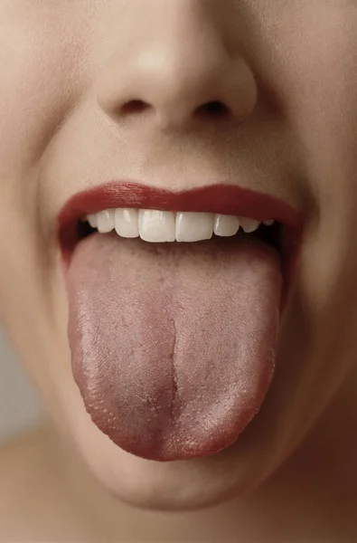 Close Woman Tongue — Stock Photo, Image