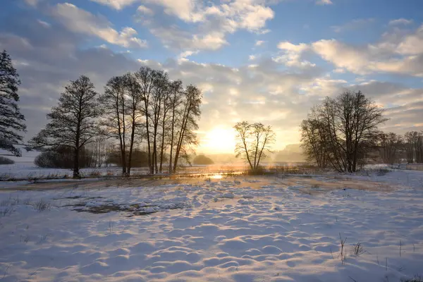 Landscape Sunrise Early Morning Winter Upper Palatinate Bavaria Germany — Stock Photo, Image