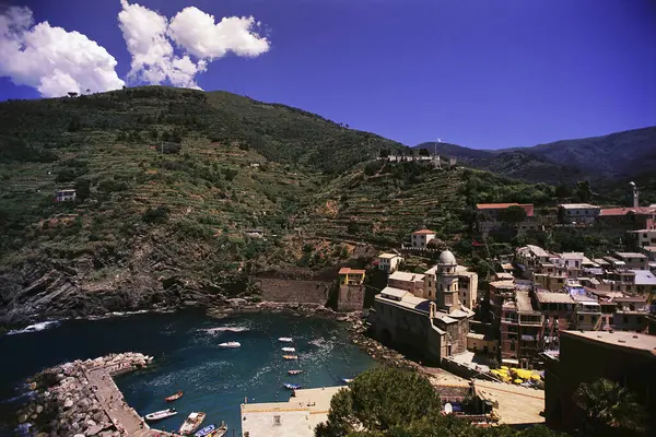 Overzicht Van Stad Landschap Haven Vernazza Cinque Terre Italië — Stockfoto