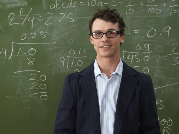 Young Teacher Front Blackboard — Stock Photo, Image