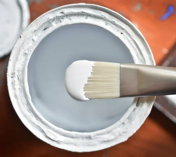 Close Paint Brush White Paint — Stock Photo, Image