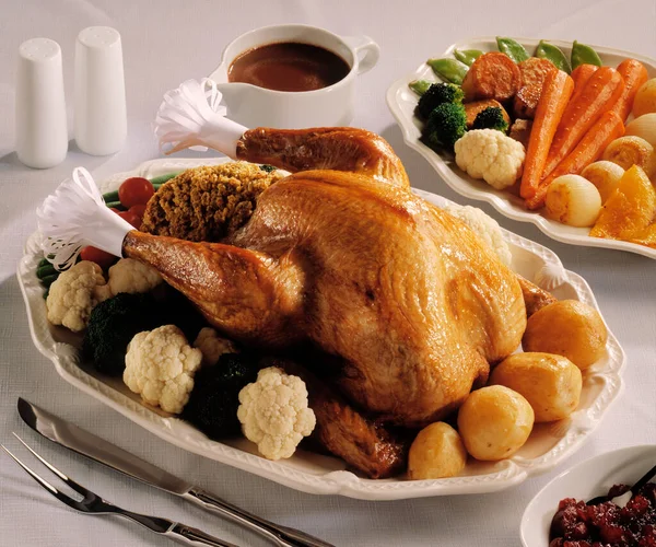 Geroosterd Turkije Diner Tafel — Stockfoto