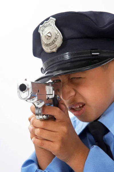 Хлопчик Одягнений Поліцейський — стокове фото