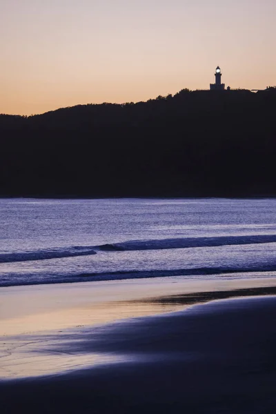 Silhouette Cape Byron Lighthouse Hilltop Beach Sunset Byron Bay New — стокове фото