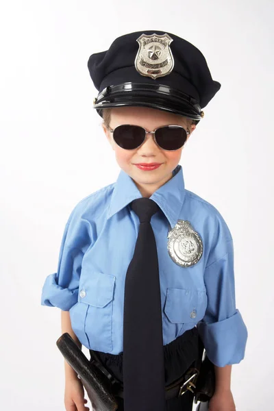 Chica Vestida Como Oficial Policía — Foto de Stock