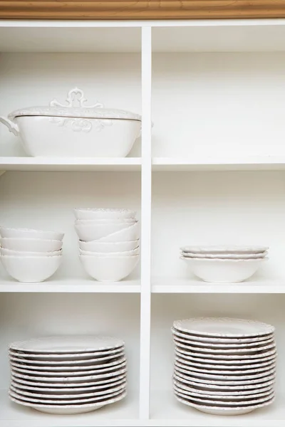 Stacked Dishes Kitchen Cupboard — Stock Photo, Image