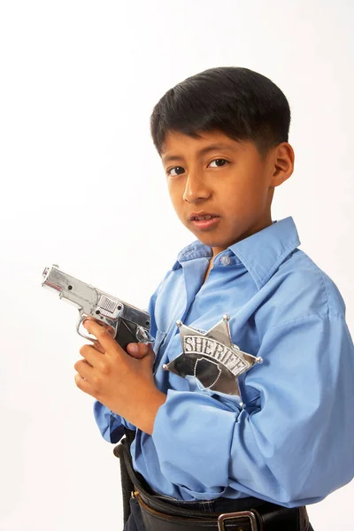 Niño Vestido Como Oficial Policía —  Fotos de Stock