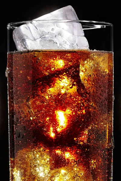 Glass Soda Ice Cubes Black Background — Stock Photo, Image