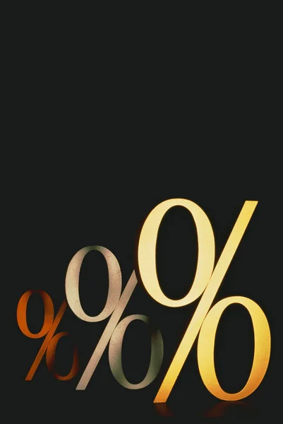 Porcentaje Símbolos Sobre Fondo Negro — Foto de Stock
