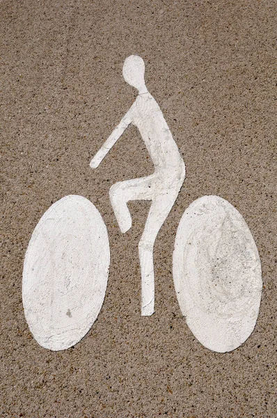 Πινακίδα Ποδήλατο Στο Δρόμο Πάνω Όψη — Φωτογραφία Αρχείου