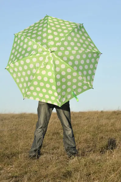 Pojke Med Umbrella Field Rogues Frankrike — Stockfoto