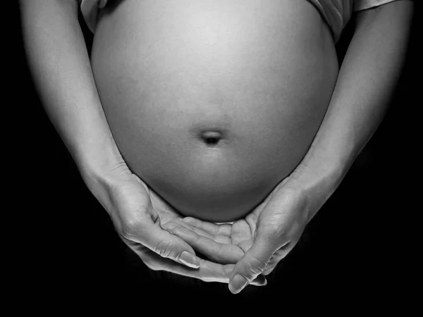 Primer Plano Del Estómago Mujer Embarazada Plano Estudio —  Fotos de Stock
