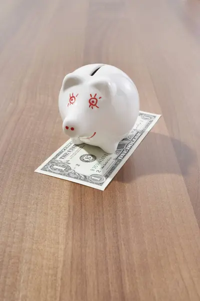 Piggy Bank Dollar Bill Brown Background — Stock Photo, Image