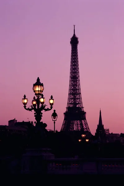 Silhouette Tour Eiffel Crépuscule Paris France — Photo